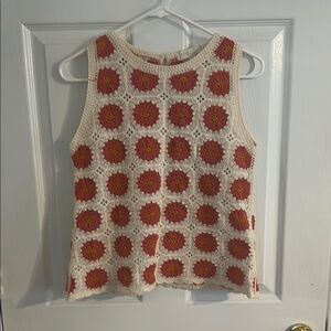 Rebellion Floral Crochet Tank Top - Cream and Red